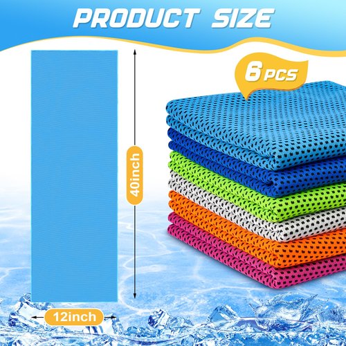 MENOLY 6 Pack Cooling Towels, 40"x12" Cooling Towels for Neck and Face with Breathable Carrying Bags,Soft Microfiber Instant Cooling Rags, Gym Workout Sweat Towel for Sports, Yoga, Camping, Running