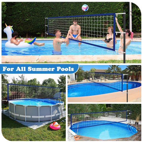 Upgraded Pool Volleyball Net, 15x3FT Pool Volleyball Net for Inground Pool Games for Adults and Family 2025 Summer Pool Floaties Party Gift, Thickened Borders, Metal Buckles