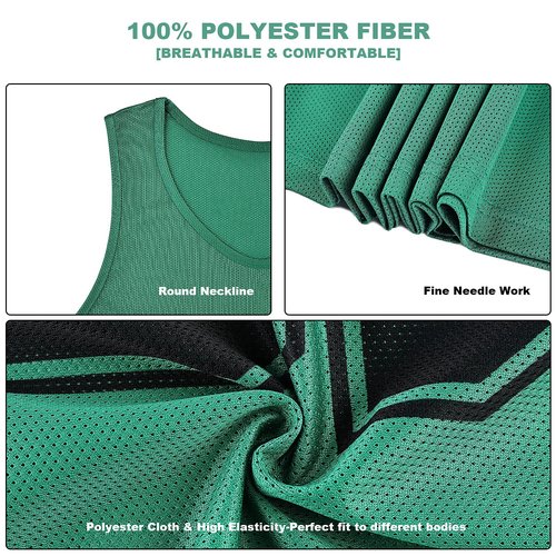 RE-HUO Set of 12 Numbered (13-24) Soccer Vests/Sport Pinnies/Training Bibs with Free Carry Bag(Green13-24,L)