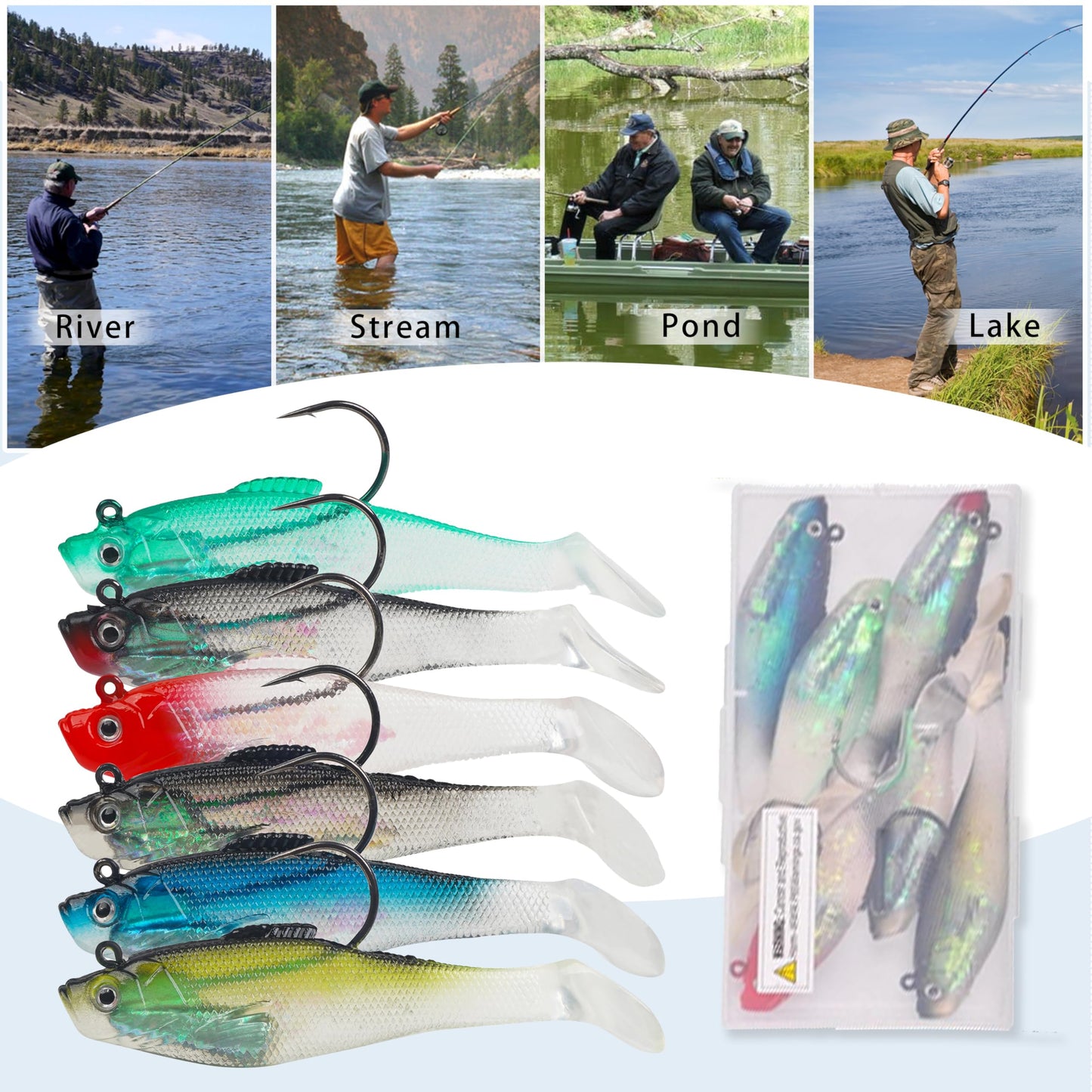 Pre-Rigged Swimbaits, 6/12pcs Paddle Tail Swim Baits Swim Shad Jig Head Fishing Lures Soft Plastic Swimbaits for Bass Trout Walleye Crappie 8cm 12pcs