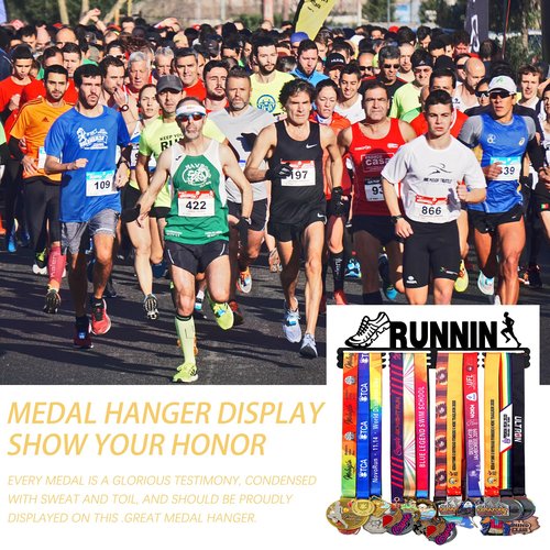Goutoports Medal Holder Display Hanger Rack Frame for Sport Race Runner-Running Medal Hanger Display-Sturdy Black Steel Metal Over 60 Medals Easy to Install-HOL40P