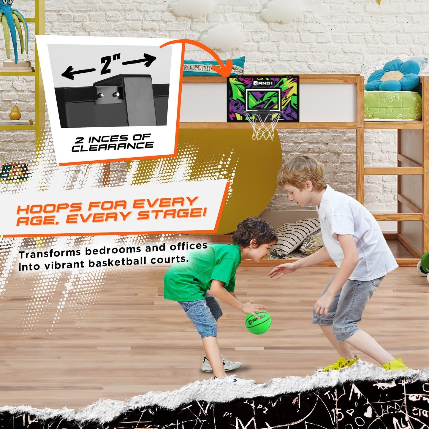 AND1 Over the Door Mini Basketball Hoop: 18x12 Shatterproof Backboard, 2 Mini Basketballs, and Hand Pump Included- Ultimate Indoor Basketball Accessory for Kids and Adults, No Tools Required