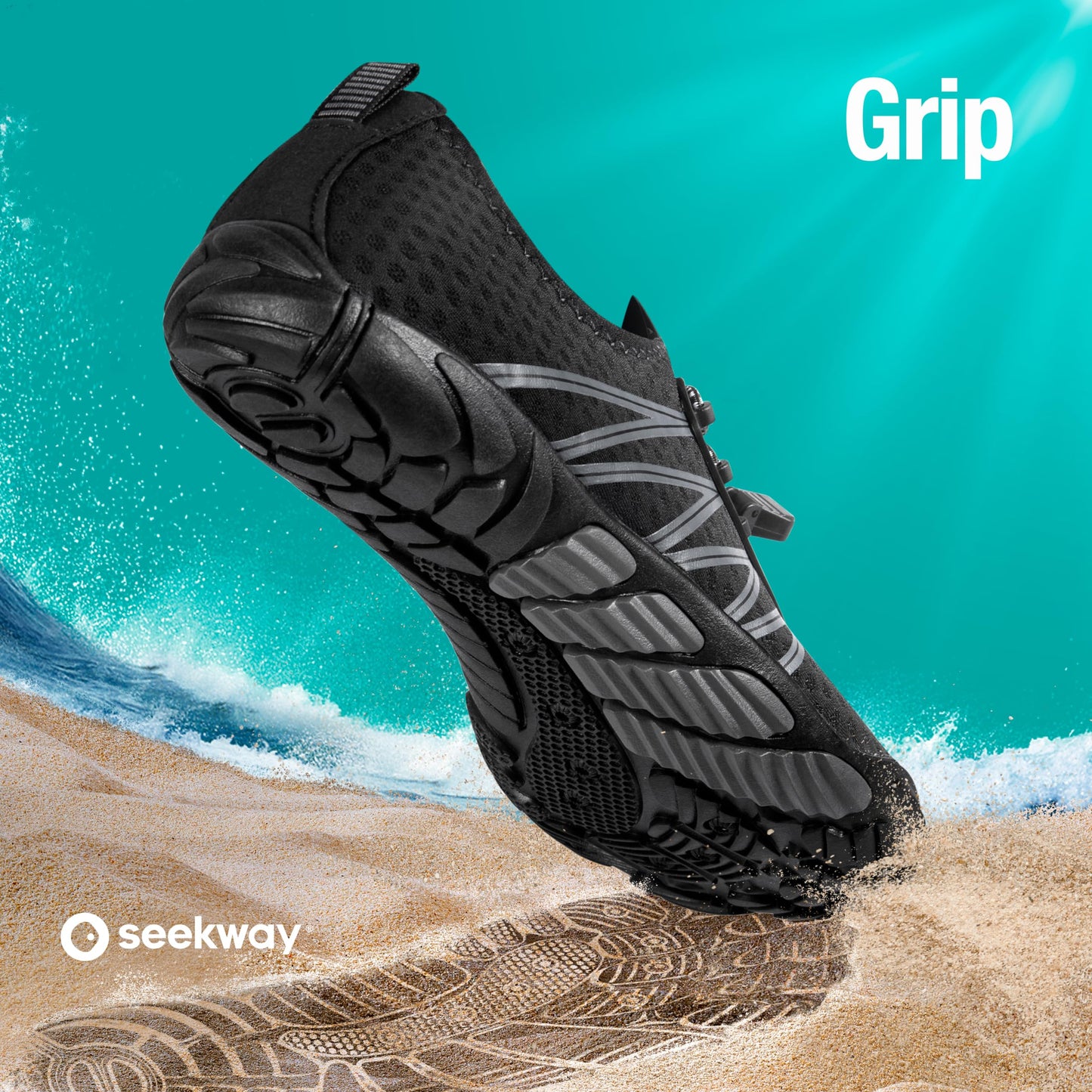 SEEKWAY Water Shoes Men Women Adult Quick-Dry Aqua Sock Barefoot for Beach Swim River Pool Lake Hiking Kayaking Surfing SP001(U) 406Black Size 10.5 Women/8.5 Men