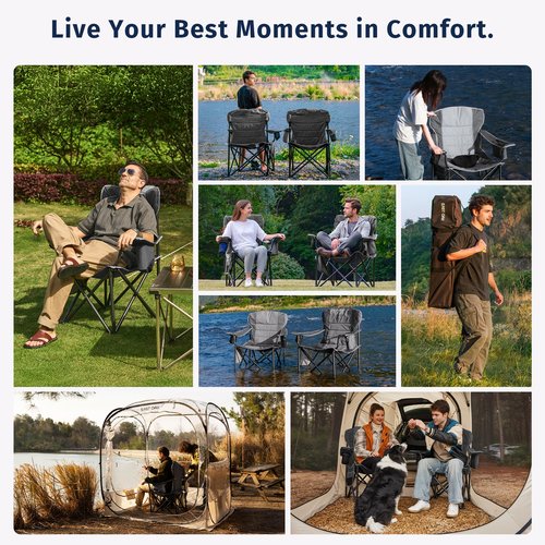 EAST OAK Oversized Camping Chair | Heavy Duty Camping Chairs | 500LBS Support, 600D Oxford, Cup Holder & Side Pocket | Ideal for Camping, Beach, Sports Events, Backyard & Tailgating | Gray