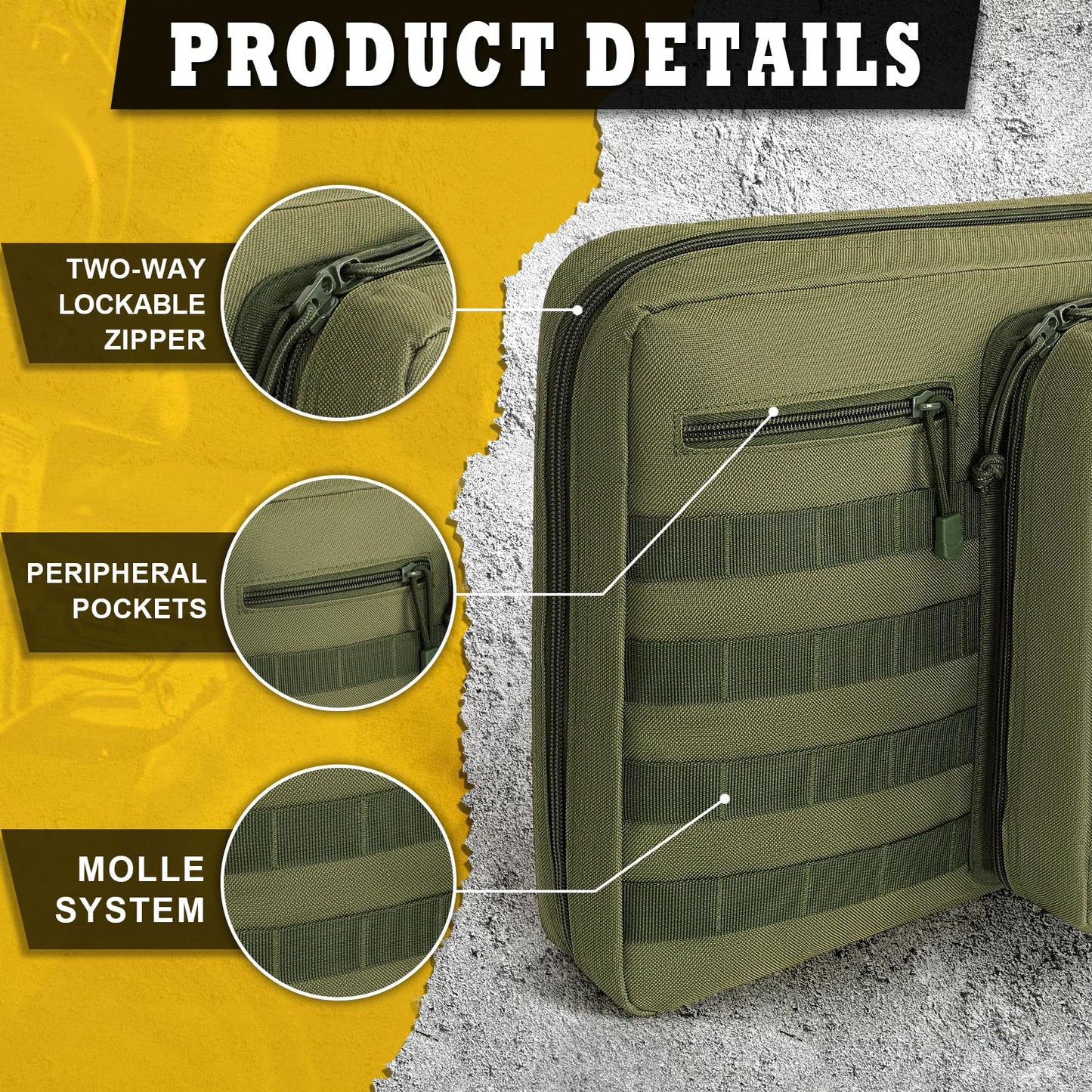 DULCE DOM Double Rifle Case, Soft Tactical Backpack for Hunting Shooting Range, Dual Storage Gun Bag for 2 Rifles & Pistols with Lockable Zippers & MOLLE System(Green, 42", Stowaway Backpack Straps)