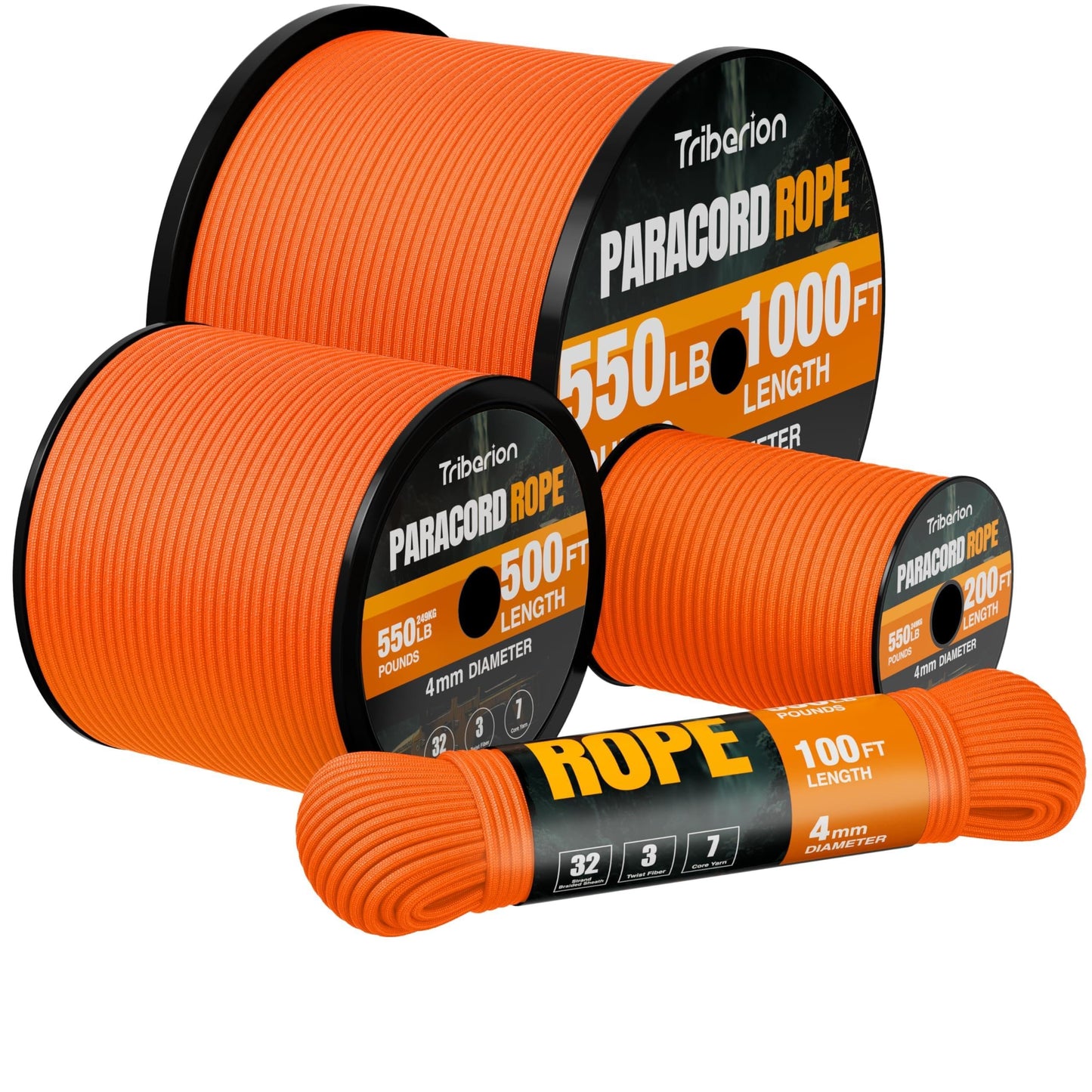 Paracord Rope 550 lb - 100ft 5/32" Parachute Cord 4MM 7-Strand para Cord - Heavy Duty Spool String for Survival,Camping Gear, Survival Bracelet, Clothesline - Orange