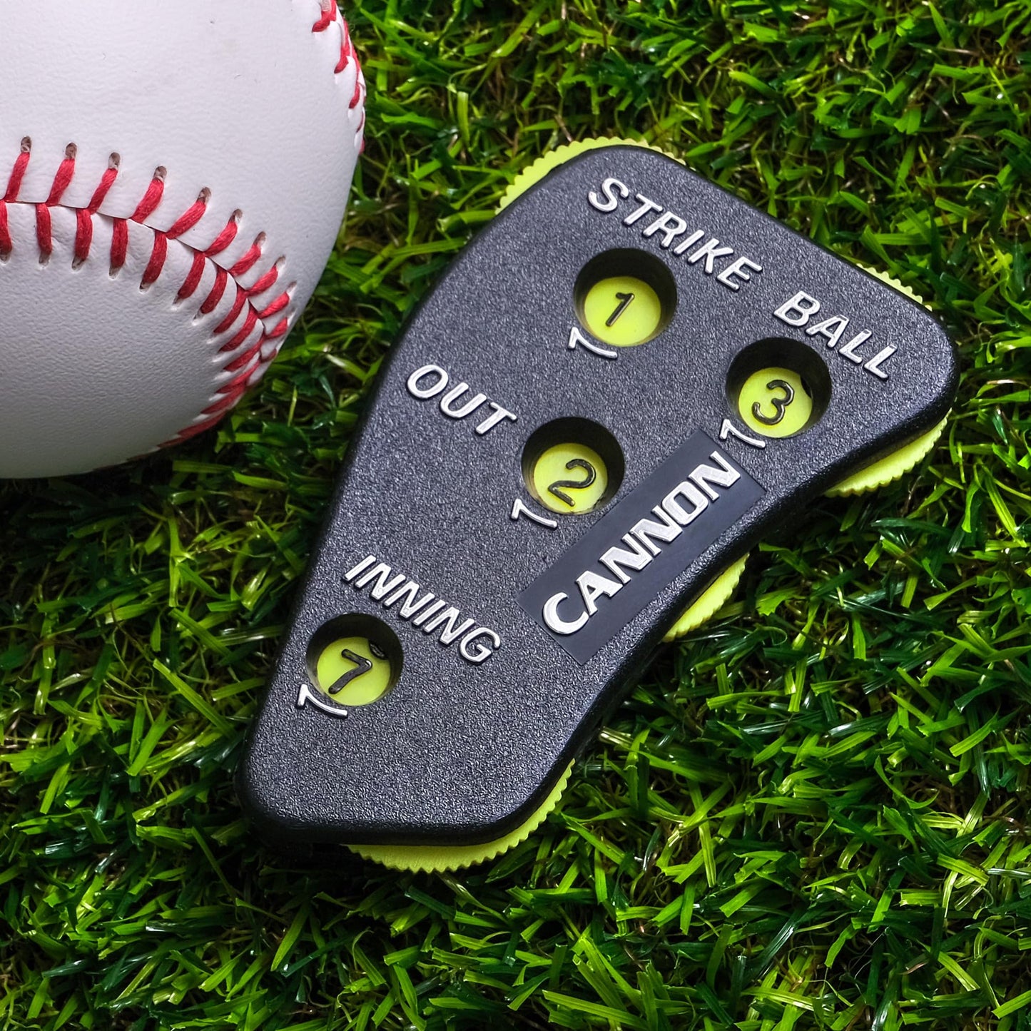 Cannon Sports 4 Wheel Umpire Indicator - Optic Yellow Dials for Counting Strikes, Balls, Outs, Innings - Essential Softball Baseball Umpire Clicker (Black with Optic Yellow Dials, 1 Pack)