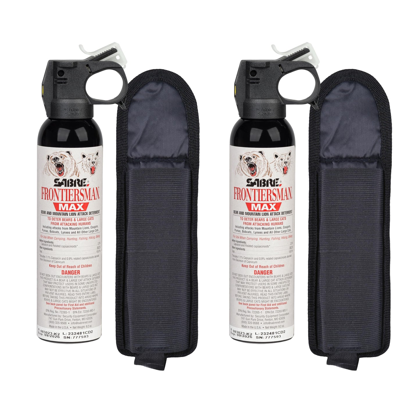 SABRE Frontiersman MAX Bear Spray & Mountain Lion Deterrent – 40‑Foot Range, Max Strength 2% Major Capsaicinoids, EPA‑Registered, Self Defense for Hiking, Camping, Hunting, Fishing & Biking, 9.2 oz