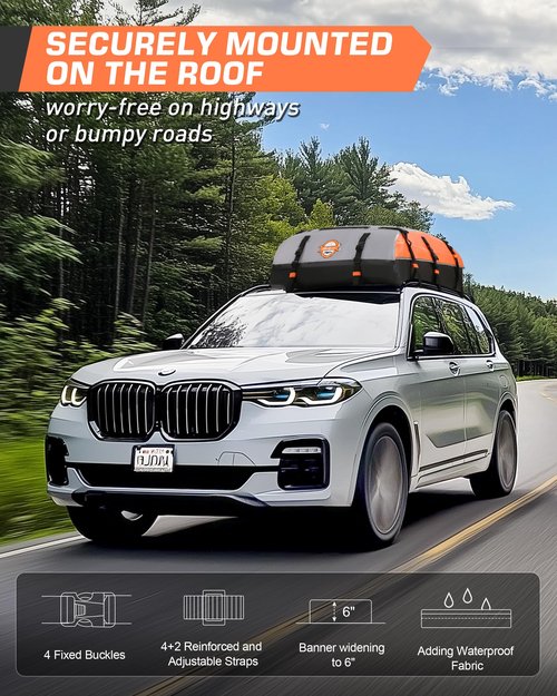 Sailnovo Car Rooftop Cargo Carrier Bag 21 Cubic, PVC Vehicle Soft-Shell Car Top Carrier for Cars with/Without Roof Rack, Waterproof Roof Bag Includes Anti-Slip Mat,10 Reinforced Straps, 6 Door Hooks