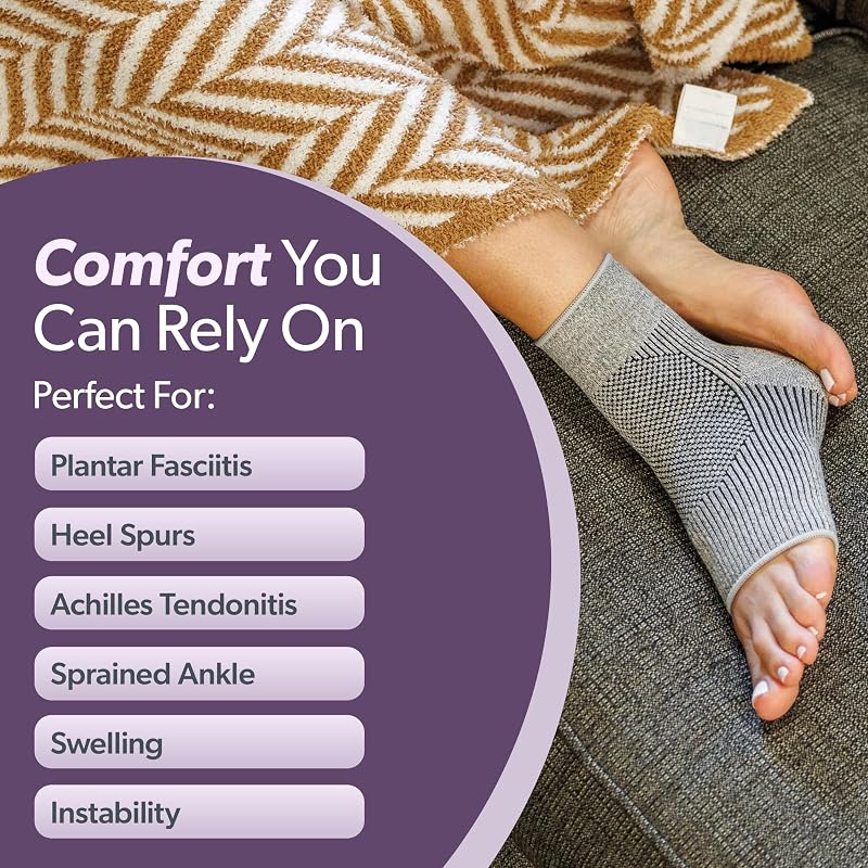 BraceAbility Ankle Compression Sleeve for Peroneal Tendonitis & Plantar Fasciitis – Gray, L/XL