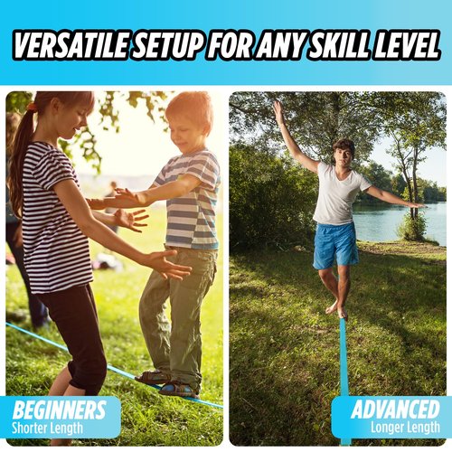 Complete Ninja Slackline Kit - 60ft Long Slack Line for Backyard for Kids & Adults with Ratchet Straps, Wider Tree Protectors - Slackline Kit for Ninja Warrior Obstacle Course for Kids Outdoor Playset