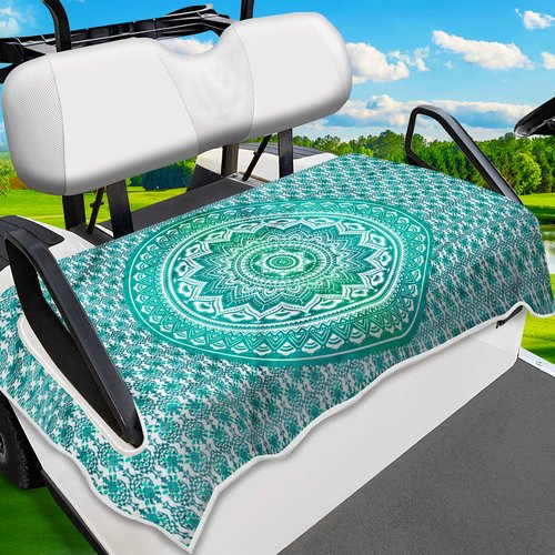 ENYORSEL Golf Cart Seat Covers, Green Bohemian Golf Cart Seat Towel Blanket for All EZGO, Yamaha, Club Cars, Icon and More 2/4-seats Cart, 100% Microfiber, Essential Golf Cart Accessories, 51'' x 31''
