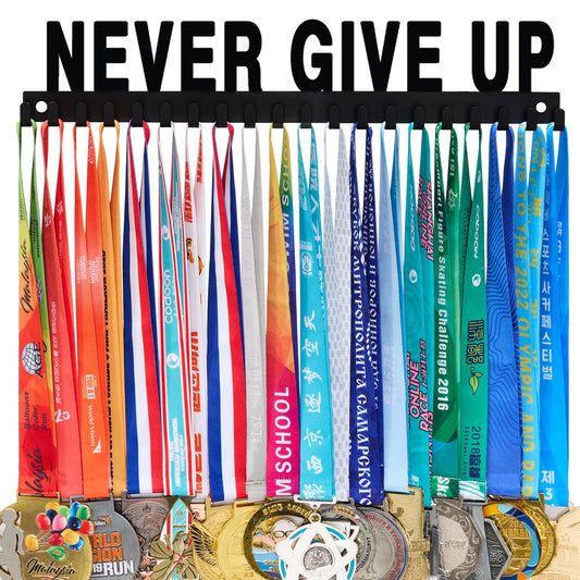 Goutoports Medal Holder Display Hanger Rack Frame for Sport Race Runner-Never Give Up - Sturdy Black Steel Metal Over 60 Medals Easy to Install-HOL30