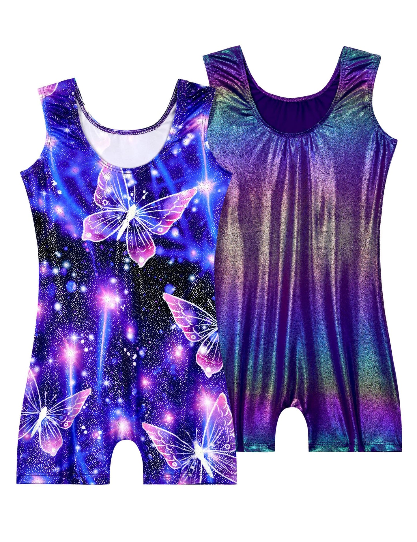 Nokecina Leotard for Girls Gymnastics 2 Packs Size 3t 4t Shiny Purple Butterfly Kids Tumbling Bodysuits