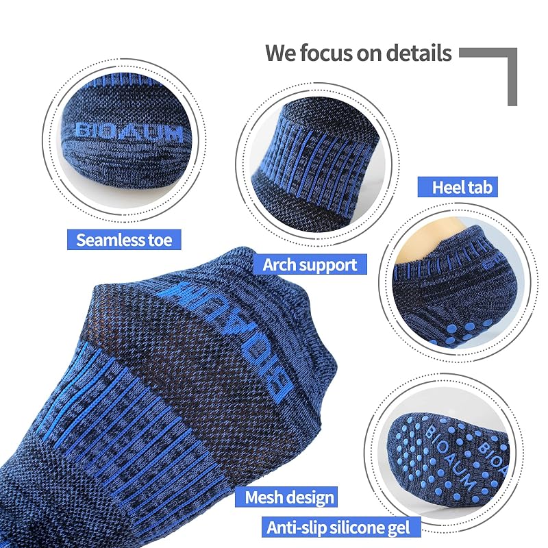 BIOAUM Non Slip Yoga Pilates Socks for Women 6 Pairs 6-11 Variation: Black Navy Grey