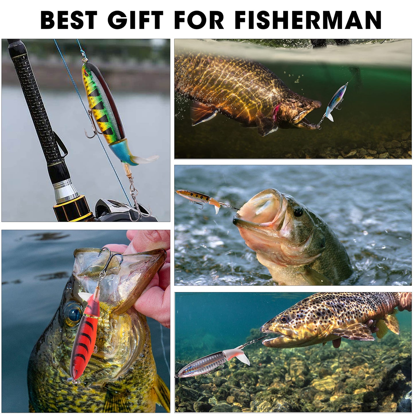 Bass Fishing Lures Set,Plopping Minnow Lure with Floating Rotating Tail Freshwater Artificial Hard Baits Swimbait Slow Sinking Lures for Trout Pike Walleye