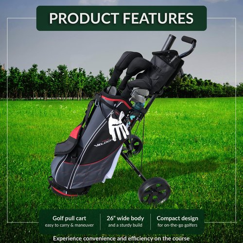 CaddyTek Deluxe Lightweight 2-Wheel Golf Pull Cart – Foldable Compact Trolley with Aluminum Frame, EVA Wheels, Mesh Storage, Ergonomic Handle & Drink Holder