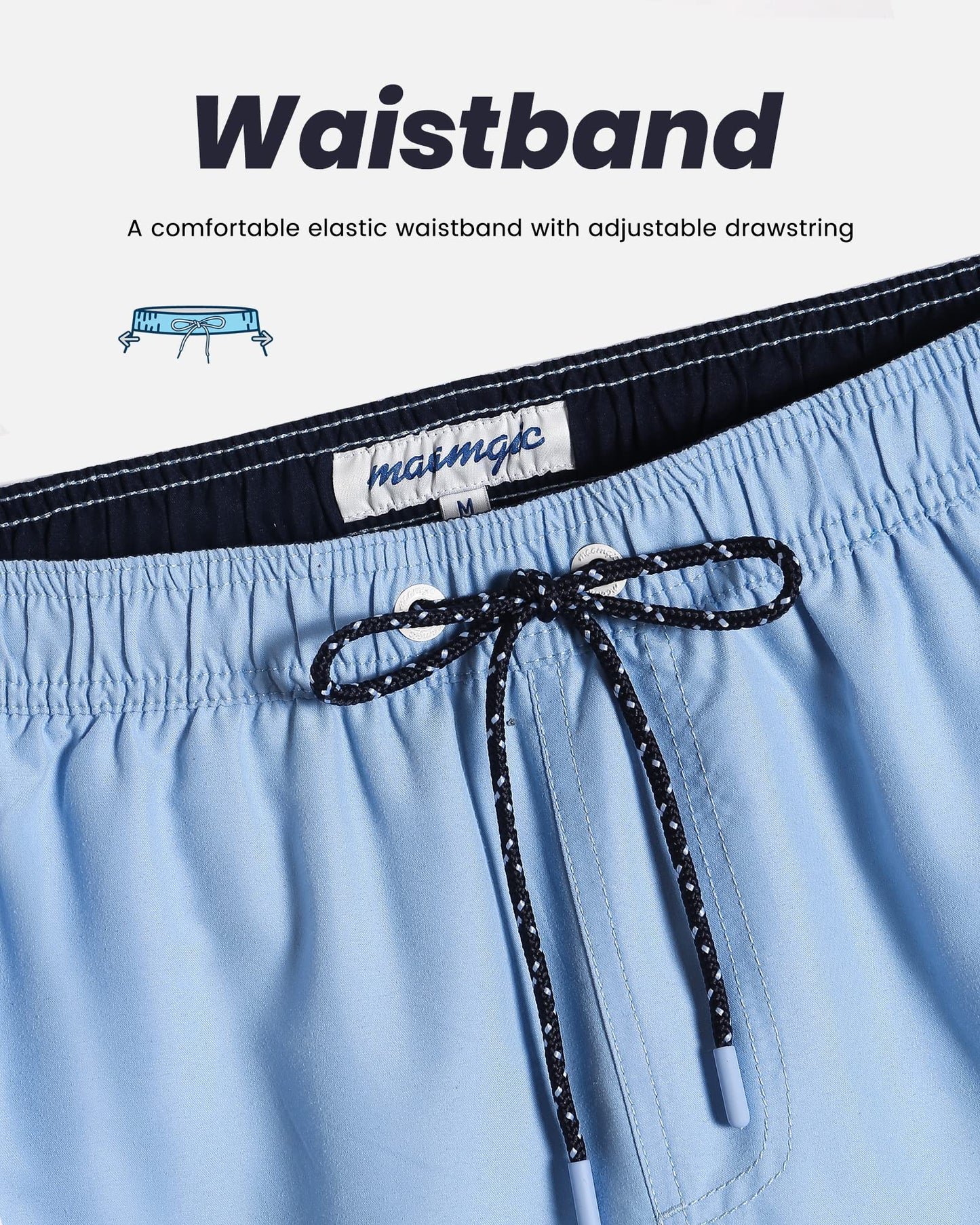 maamgic Mens Swim Trunks Quick Dry Swim Shorts with Mesh Lining Funny Swimwear Bathing Suits 7inch Solid Lake Blue X-Small