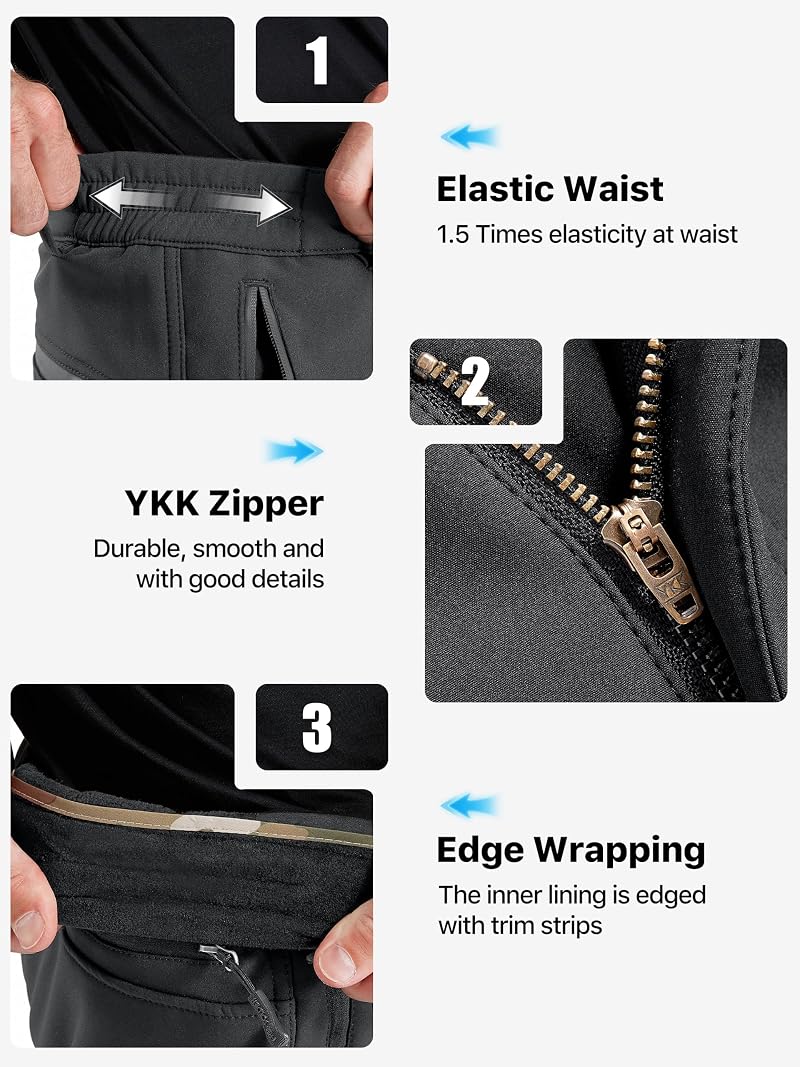 FREE SOLDIER Men's Fleece Lined Snow Ski Pants – Black 32W x 30L