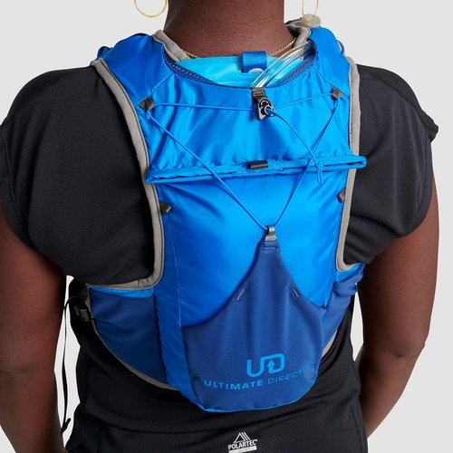 Ultimate Direction Highland Hydration Vest, Includes 1.5L Reservoir, Dedicated Phone Pocket, 10L Storage + Exterior Bungees, Adjustable Fit for Trail Running, MTB Rides, or Long Runs (UD Blue, M/L)