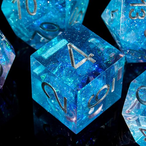 FugaCity DND Dice Set,Liquid Core Handmade Sharp Edge 7 Piece Resin Dice-Dungeons and Dragons Polyhedral Dice Set, D&D Dice Set with Gift Dice Case for RPG MTG Table Games （