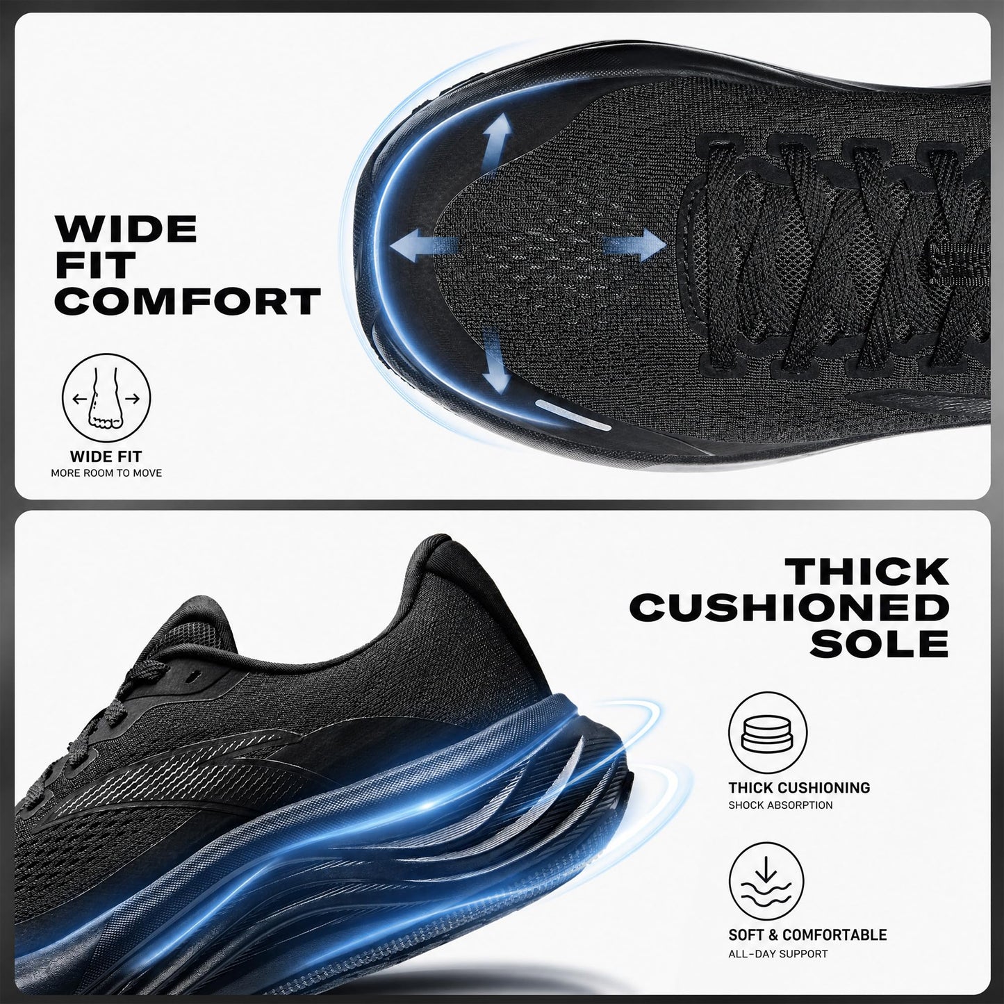 ANTA Men’s PG7 Running Shoes Cushioning Comfortable Breathable Athletic Workout Gym Cross Trainer Sports Sneakers, Black, 11.5