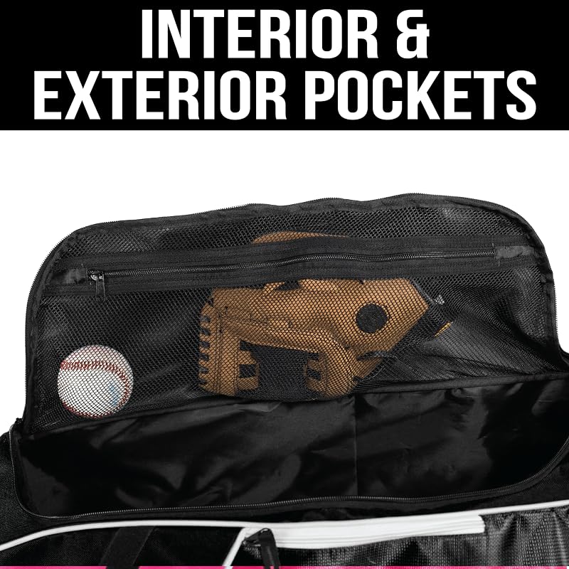 Athletico Rolling Baseball Bag - Wheeled Bat Bag for Baseball, TBall, Softball (Black variant)