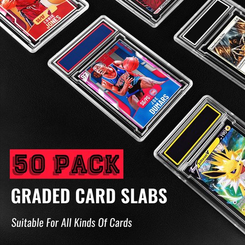 binirin 50 PCS Graded Card Holder, Graded Card Case Storage Slabs - TCG Display Case with Customizable Labels Position, Secure Buckles, 5.1x3.5x0.2 Inches - Clear Acrylic