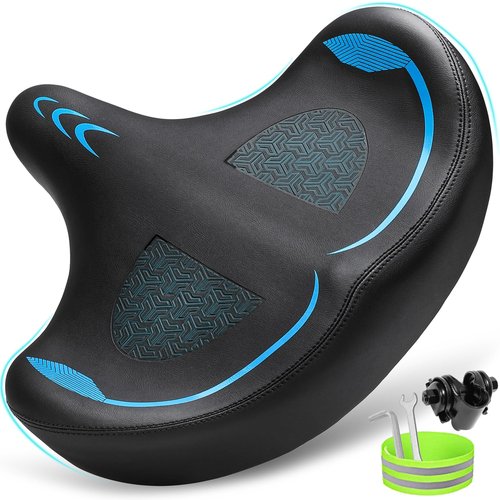 CDYWD Oversized Bike Seat for Men & Women Comfort, Extra Wide Bicycle Seat Cushion, Comfortable Wing Padded, Large Replacement Bike Saddle for Peloton Bike, Stationary Exercise Bike, City Bike, Ebike