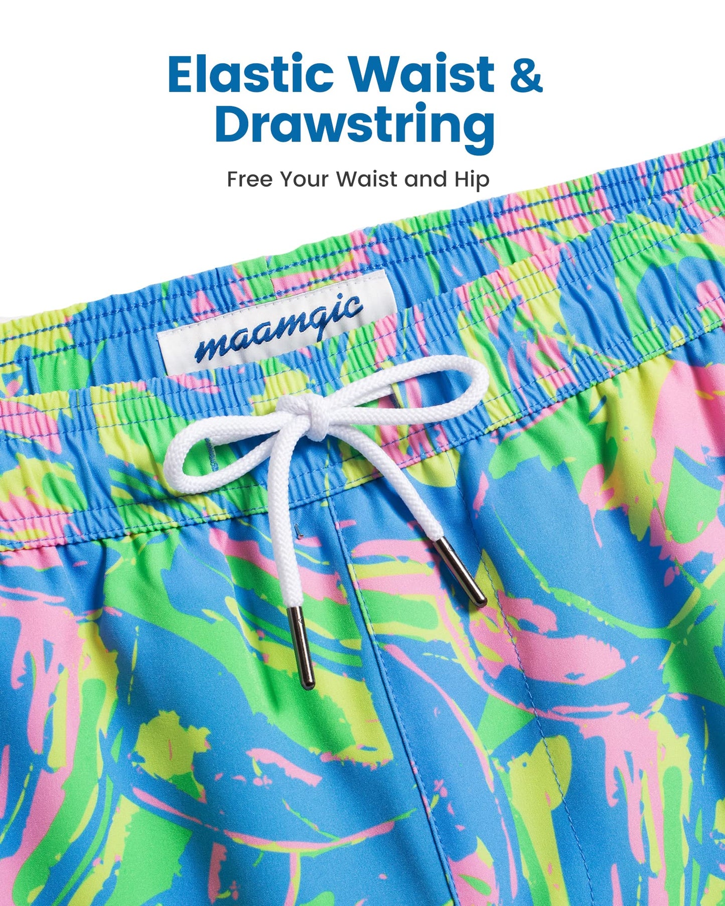 maamgic Mens Swim Trunks with Compression Liner 5 Inch, Quick Dry Bathing Suit with Zipper Pockets, Stretch No-Chafing Swim Shorts, Blue-Color Painting XX-Large