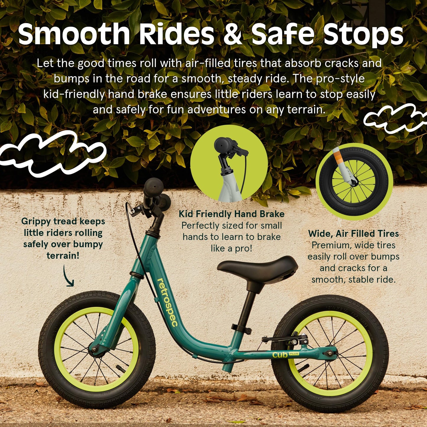 Retrospec Cub Plus Toddler Balance Bike for Boys & Girls Ages 18 Months - 4 Years with Adjustable Seat, Handlebars & V-Brake, Lightweight Frame, Air-Filled Tires