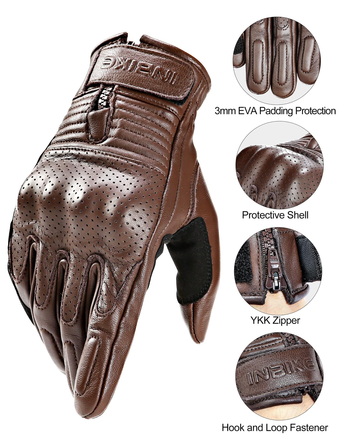 INBIKE Motorcycle Gloves for Men Premium Genuine Perforated Leather Breathable Motorbike Riding Gloves Touchscreen with Hard Knuckle