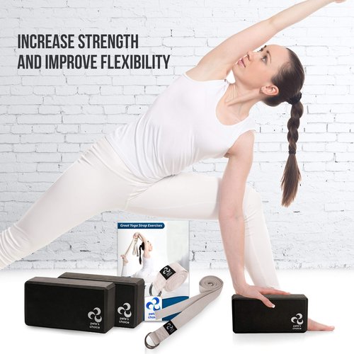 Pete's Choice 2 Yoga Blocks + 2 Yoga Straps - Starter Kit for Beginners, Ideal for Home Indoor Exercises