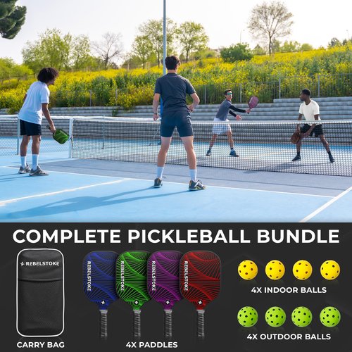 Pickleball Paddles Set of 4 with Bag - Designed in The USA, Pickleball Racket for Adults Comfort Grip, Indoor Outdoor Pickle Ball Kit, Pro Beginner Gear for Training, Pickle Ball Set for Women Men