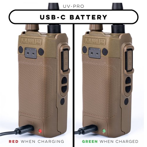 BTECH UV-PRO (TAN) IP67 Dual Band VHF/UHF Two-Way Radio - APRS, Bluetooth, GPS, Text Messaging, Aviation Band Scanner, NOAA Weather Alerts, USB-C Rechargeable Battery