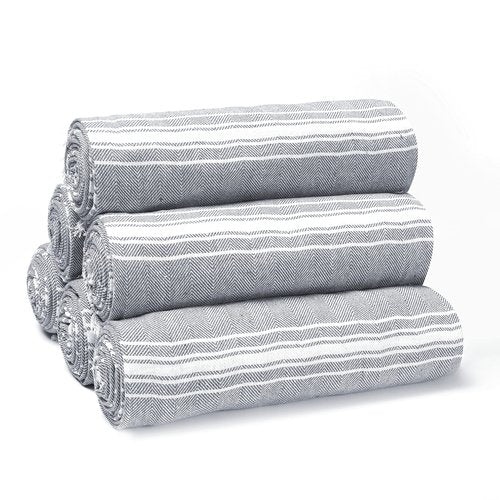 Belizzi Home Peshtemal Turkish Towel Chevron Beach Towels Oversized 36x71 Set of 6, Beach Towels for Adults, Soft Durable Absorbent Extra Large Bath Sheet Hammam Towel - Charcoal Grey
