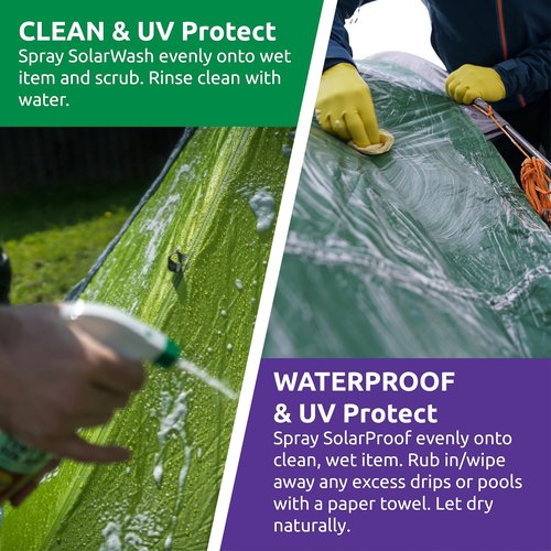 Nikwax Tent & Gear, Tent & Gear Solarproof, 500ml, Spray Waterproofing and UV Protector, Rain Protector, Restores DWR Water Repellency on Outdoor Fabric, Rain Fly, Canvas, Backpacks