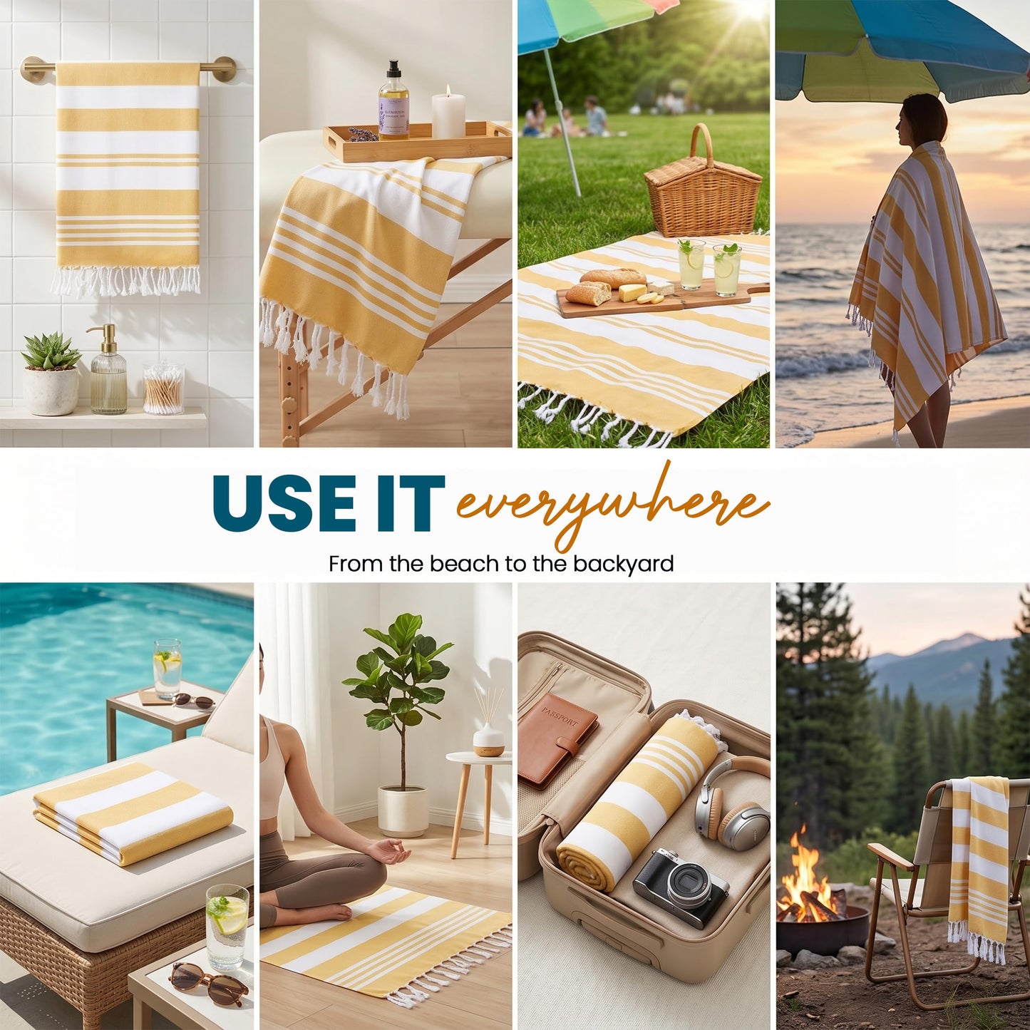Utopia Towels - 4 Pack Turkish Beach Towel (40 x 72 Inches) - 100% Cotton Big Beach Towels Oversized - No Sand, Lightweight & Quick Dry - Prewashed for Soft Feel (Buff)
