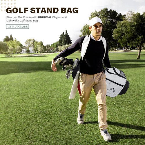 UNIHIMAL Golf Stand Bag with 7 Way Top Dividers, Lightweight Golf Bags for Men Women with Multiple Pockets, Dual Straps (White)