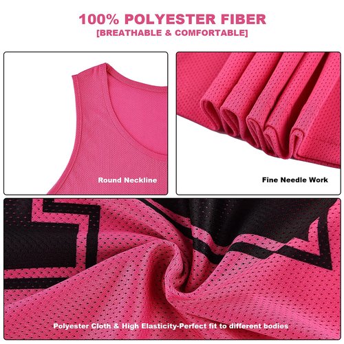 RE-HUO Set of 12 Numbered (1-12) Soccer Vests/Sport Pinnies/Training Bibs with Free Carry Bag(Pink1-12,L)