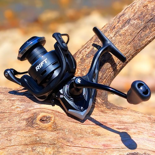 RIFT Chasm Spinning Reel, Carbon Disc Drag System, 5.2:1 Gear Ratio, 7+1 Stainless Steel Ball Bearings, CNC Aluminum Spool, Knurled Spool Center, Ambidextrous (Black/Silver - Without Line, 2000)