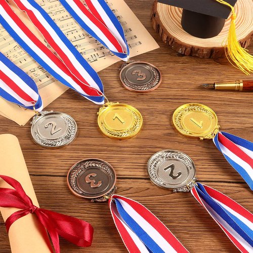 VICROIC 6 Pcs Gold Silver Bronze Award Medals for Kids Adults, 1st 2nd 3rd Winner Metal Medals, Gold Silver Bronze prizes for Classroom, Sports, Competitions, Tournaments, Party, 2 Inches (6)