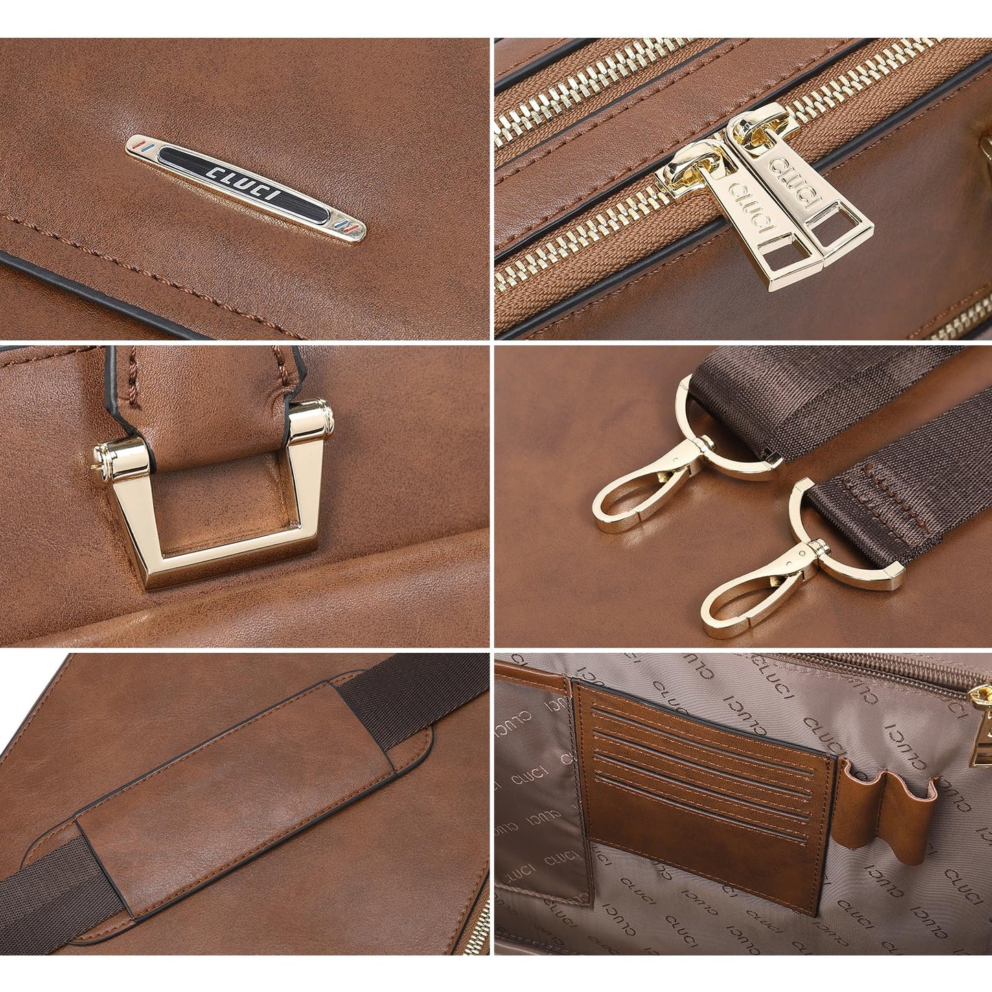 CLUCI Women Leather Briefcases Slim Large Business 15.6 Inch Laptop Vintage Shoulder Bag for Men