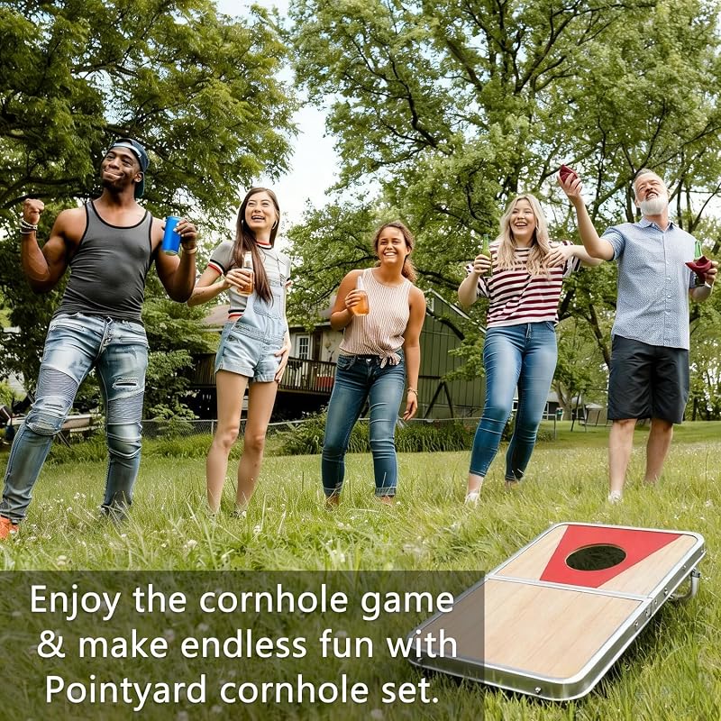 Portable Cornhole Board Set 24x16in Foldable Family Yard Game — 2 Boards, 8 Bags, Rules (Variation: 24x16 In)