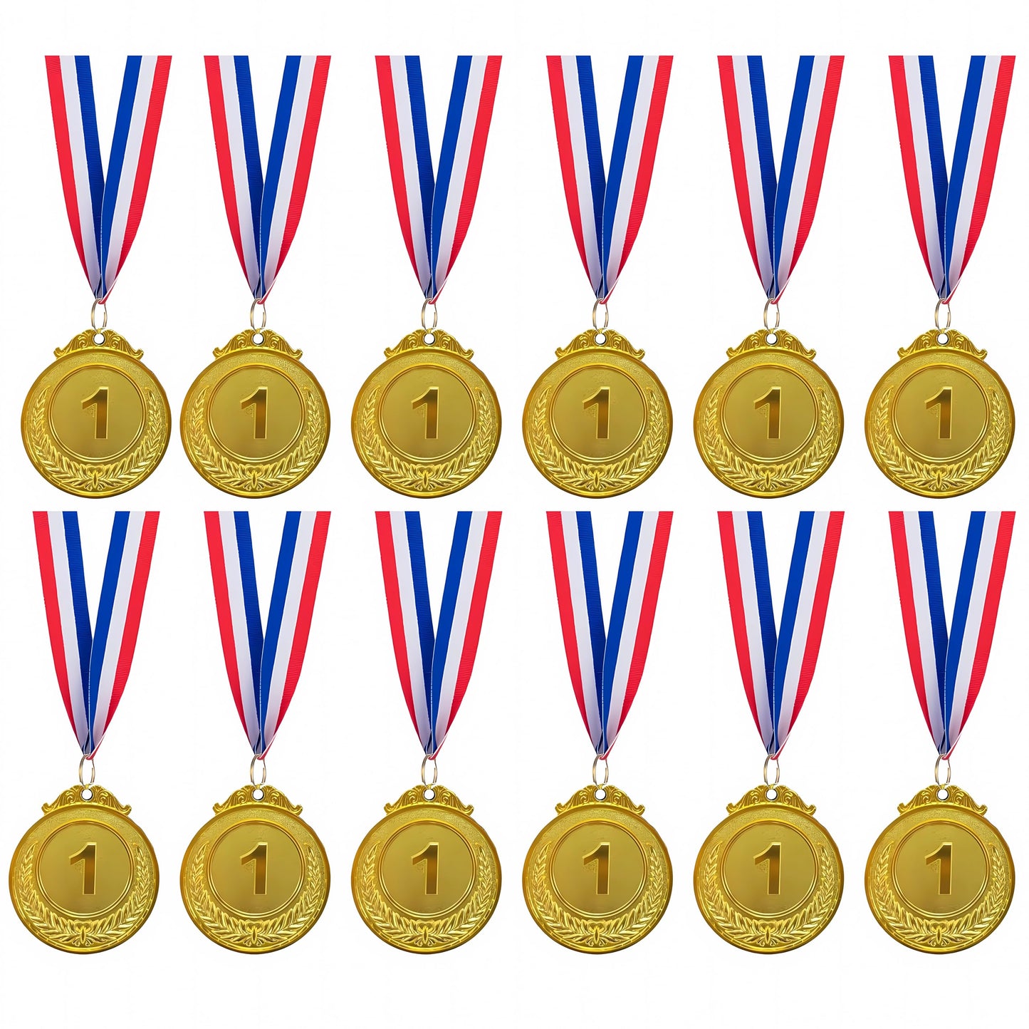 12 Pack Gold 1st Place Award Medals,Olympic Style Winner Sports Medal for Kids and Adults, Prizes for Competitions Ceremonies Events and Celebrations,2 Inch