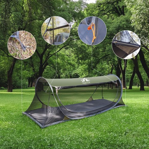 Night Cat Pop-up Mosquito Tent: 1 Person Camping Tent with Bug Screen Net Easy Set-up Tent Fits with Camping Cot (Excluded)