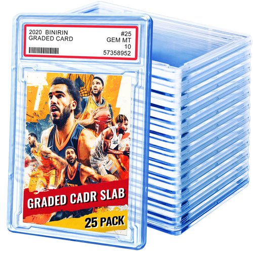 Binirin 25 PCS Graded Card Holder, Graded Card Case Storage Slabs - TCG Display Case with Customizable Labels Position, Secure Buckles, 5.1x3.5x0.2 Inches - Clear Acrylic