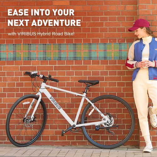 Viribus Hybrid Bikes, 28 inch Road Bike for Tall Men, Lightweight Aluminum 700C City Bike Adults, 7 Speed Mens Commuter Bikes, Adult Hybrid Bicycle, Pure White