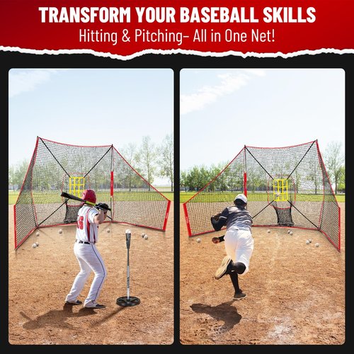 12x7 FT Baseball Net, Baseball & Softball Training Net with Barrier Side Nets - Pitching Net with Large Ball Collection System, Batting Practice Backstop, Baseball Training Equipment with Carry Bag