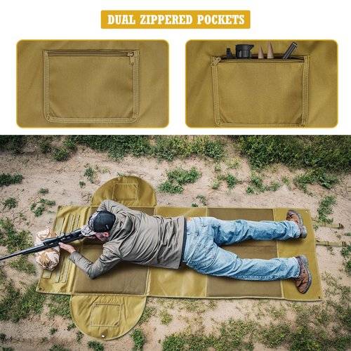 Shooting Mats Prone Padded with Side Flaps–1000D Nylon Waterproof Tactical Shooting Mat with Thick Padding, Extra Large Foldable Roll Up Non-Slip with Bipod Holder&Gear Pockets for Long Range Hunting